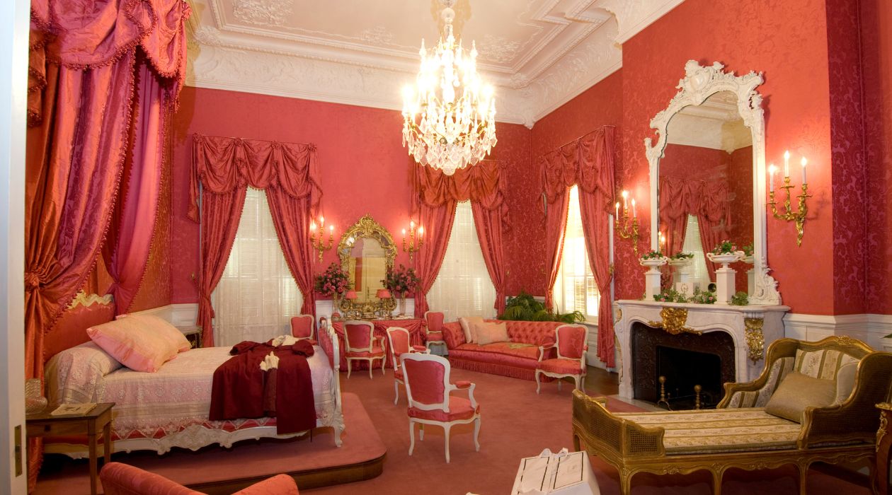 Mrs. Mills' bedroom in the mansion at Staatsburgh State Historic Site, Staatsburgh