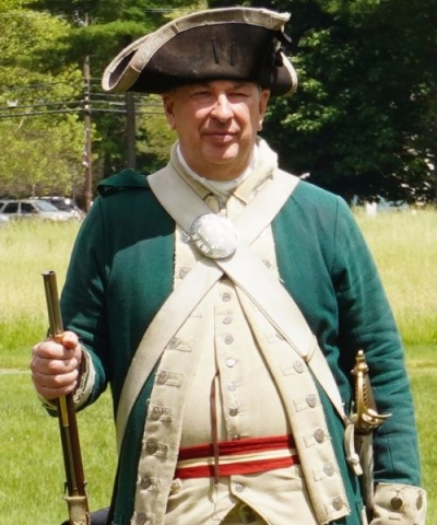 Soldier in a Revolutionary War-era uniform at RevCon 2024