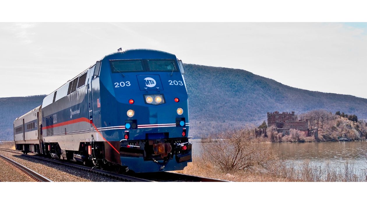 Metro-North Train on the Hudson Line passing Bannerman Island, Beacon