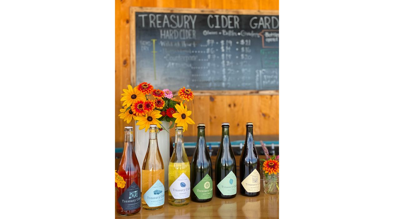 Bottles at wooden bar