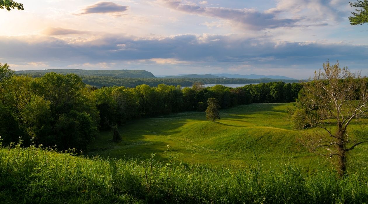 View of rolling green hills at Vanderbilt Mansion