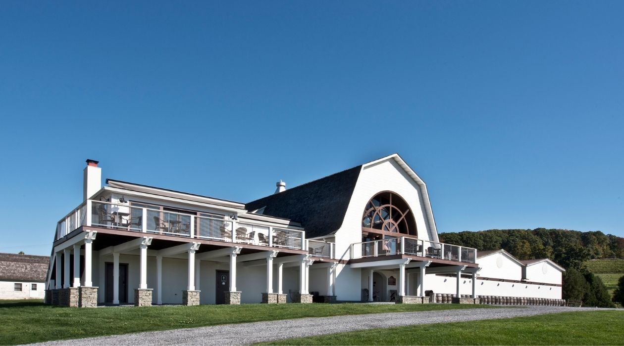 Exterior view of Millbrook Vineyards and Winery white barn
